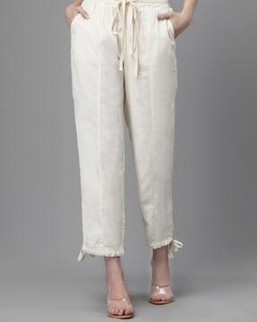 women relaxed fit trousers with drawstring waist