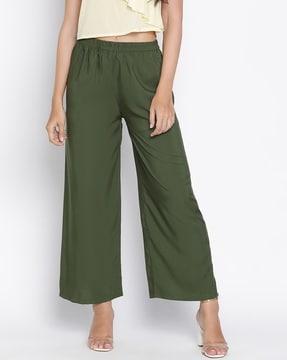 women relaxed fit trousers with elasticated waistband