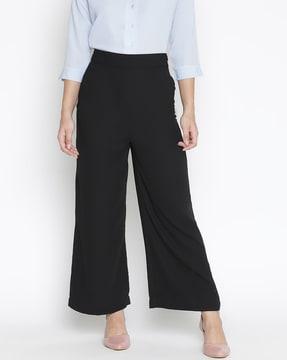 women relaxed fit trousers with elasticated waistband