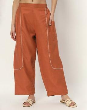 women relaxed fit trousers with patch pockets