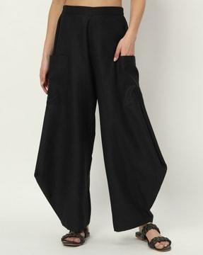 women relaxed fit trousers with patch pockets