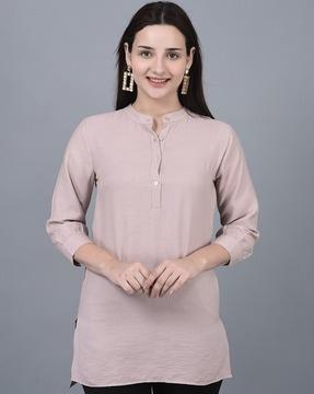 women relaxed fit tunic with band collar