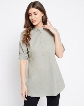 women relaxed fit tunic with mandarin collar