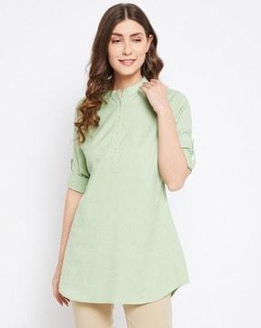 women relaxed fit tunic with mandarin collar