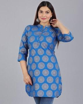 women relaxed fit tunic with woven motifs