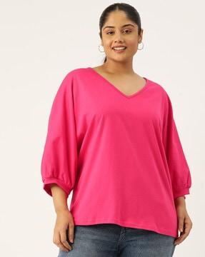 women relaxed fit v-neck top