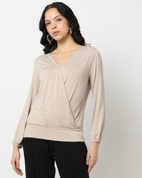women relaxed fit v-neck wrap top