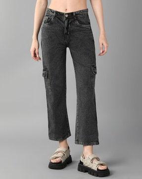 women relaxed fit washed jeans