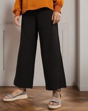 women relaxed fit wide-leg flat-front trousers