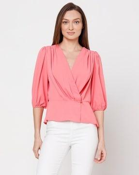 women relaxed fit wrap top