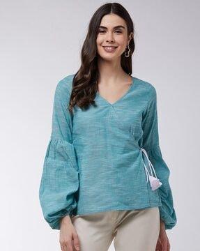 women relaxed fit wrap top