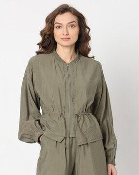 women relaxed fit zip-front jacket with