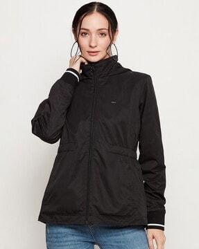 women relaxed fit zip-front jacket