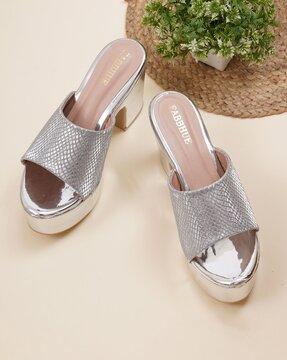 women reptilian pattern block-heeled sandals