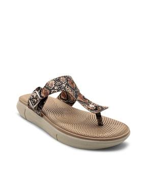 women reptilian pattern thong-strap sandals