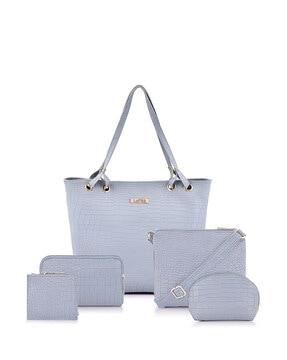 women reptilian print tote handbag & sling bag & wallet & cosmetic pouch cardholder set