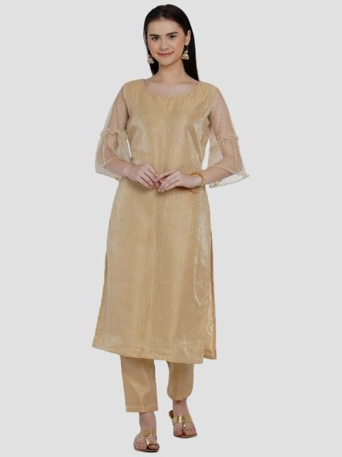 women republic beige embellished kurta pant set