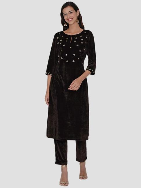 women republic black embellished kurta pant set