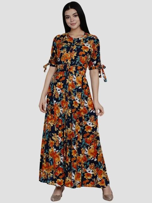 women republic black printed a line kurta