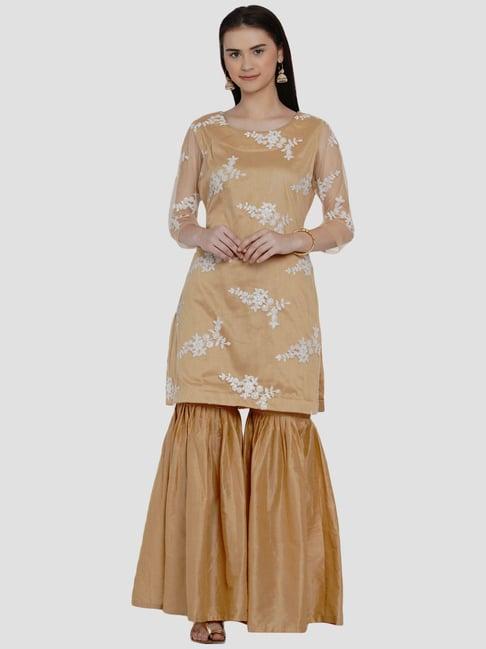 women republic golden embellished kurta sharara set