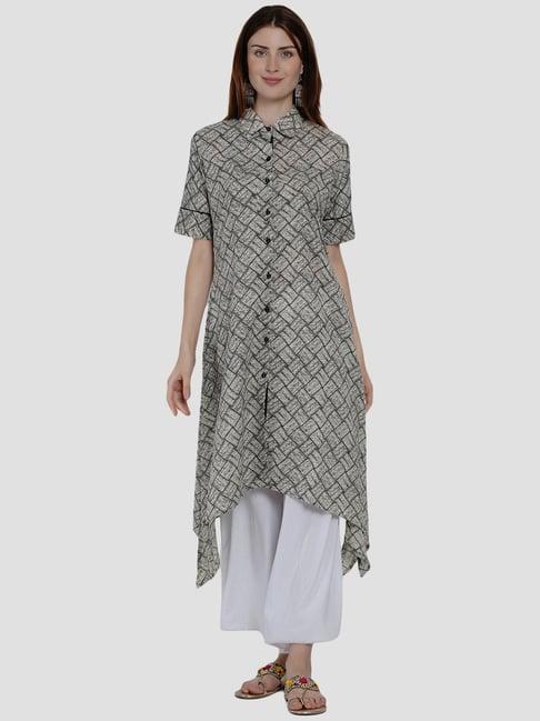 women republic grey cotton printed a line kurta