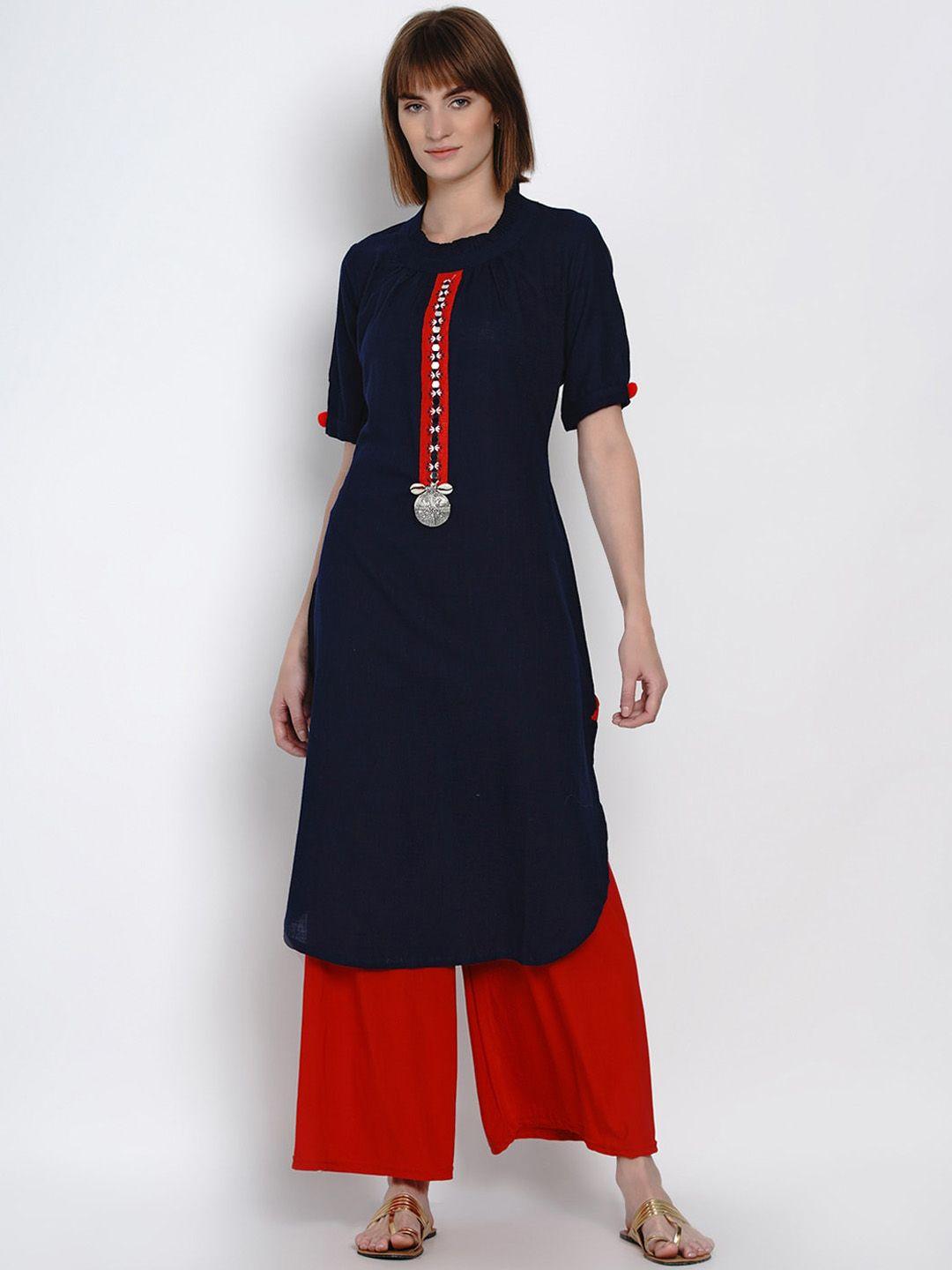 women republic women blue embroidered mirror work kurta