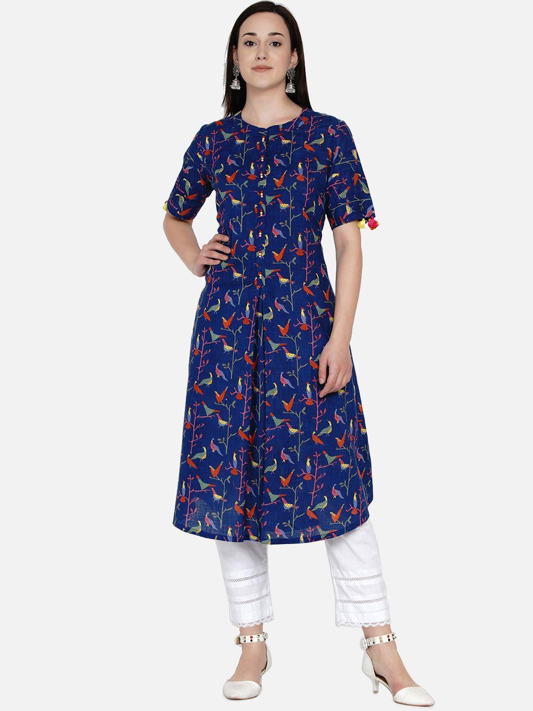 women republic women blue quirky printed kurta