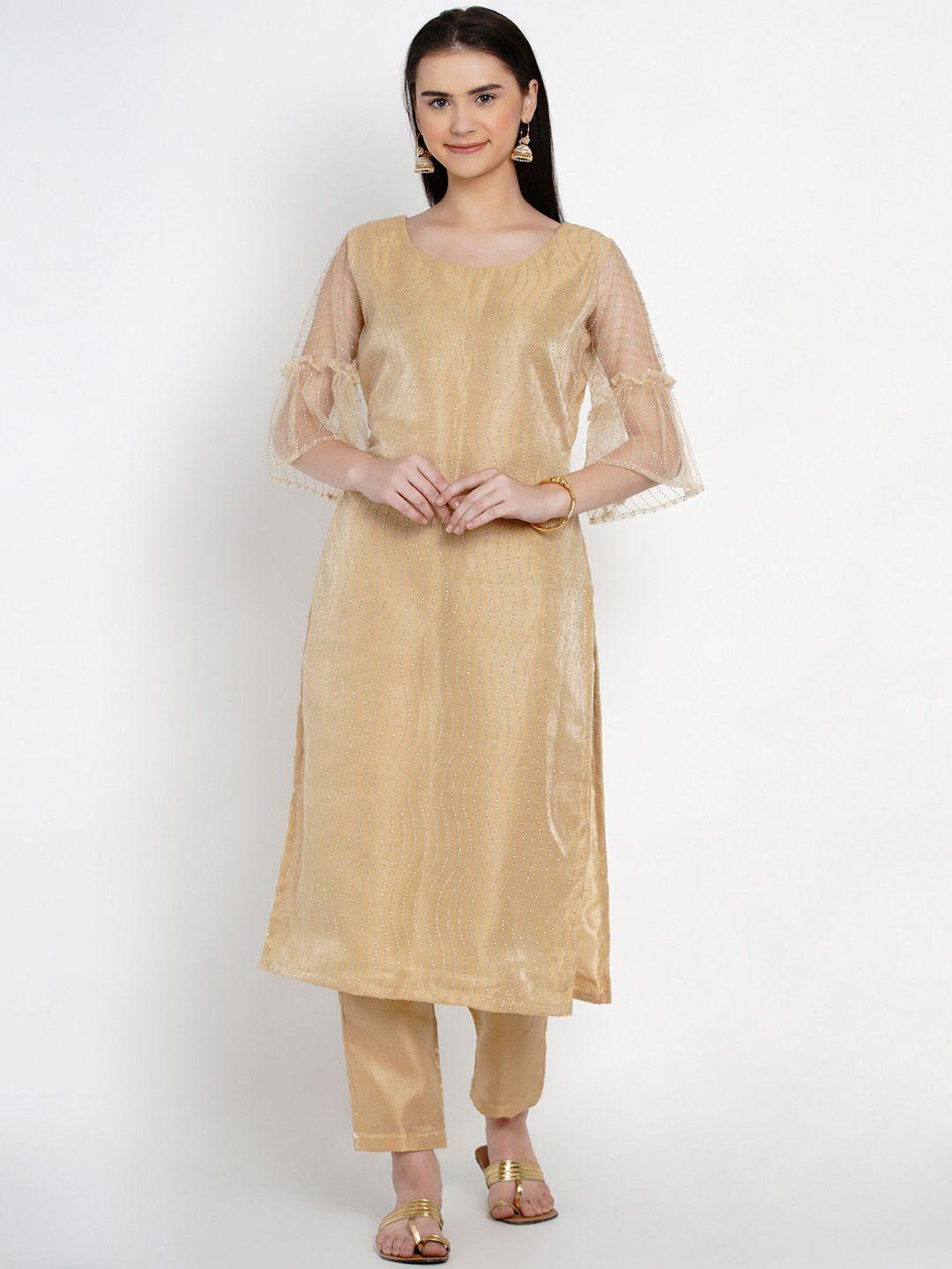 women republic women gold-toned layered kurti with trousers