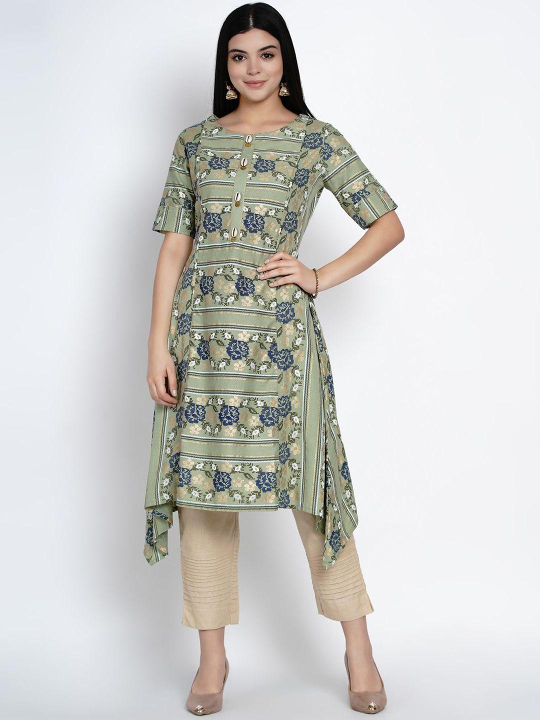 women republic women green & blue ethnic motifs printed kurta