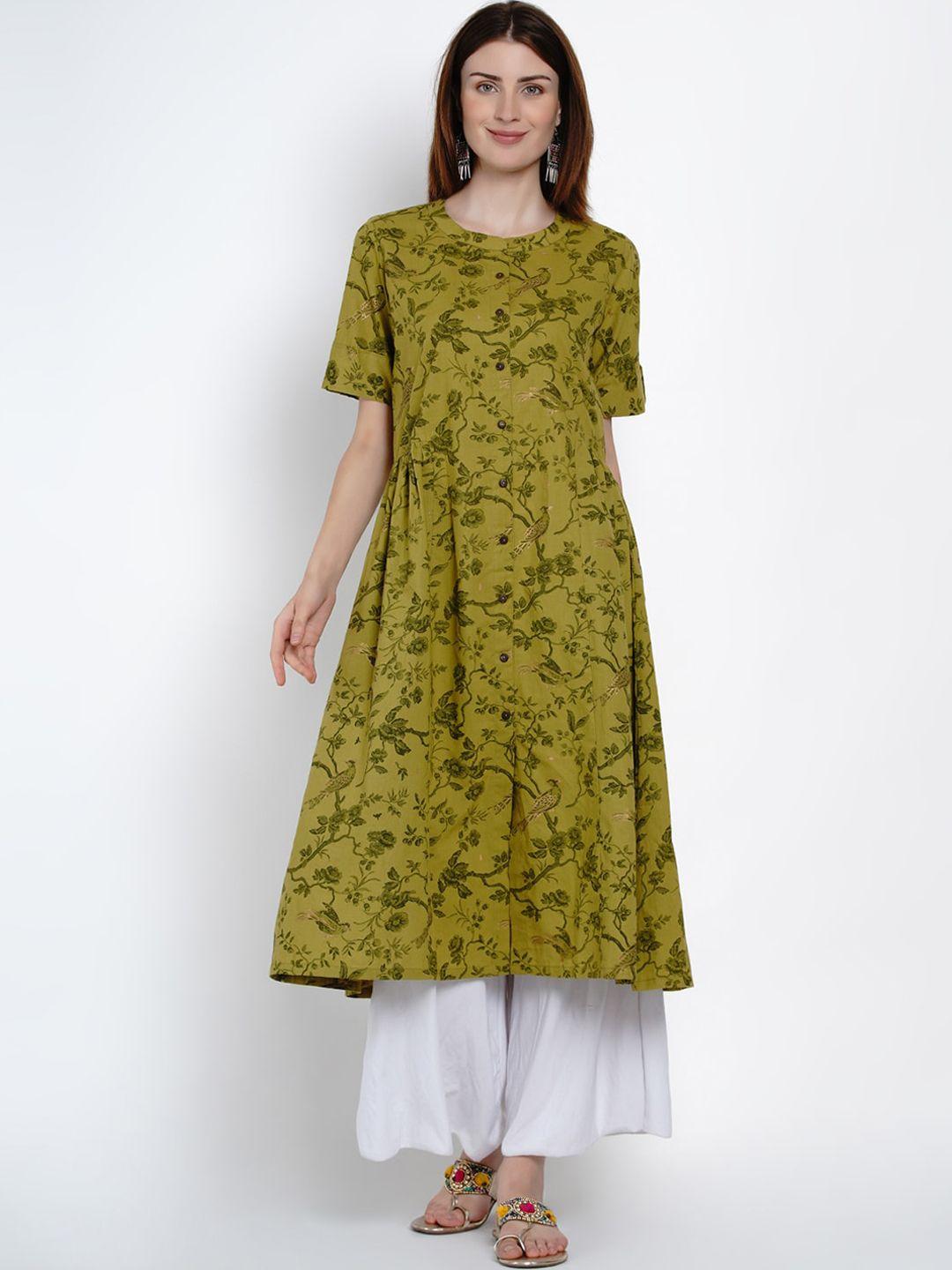 women republic women green floral printed flared sleeves kurta