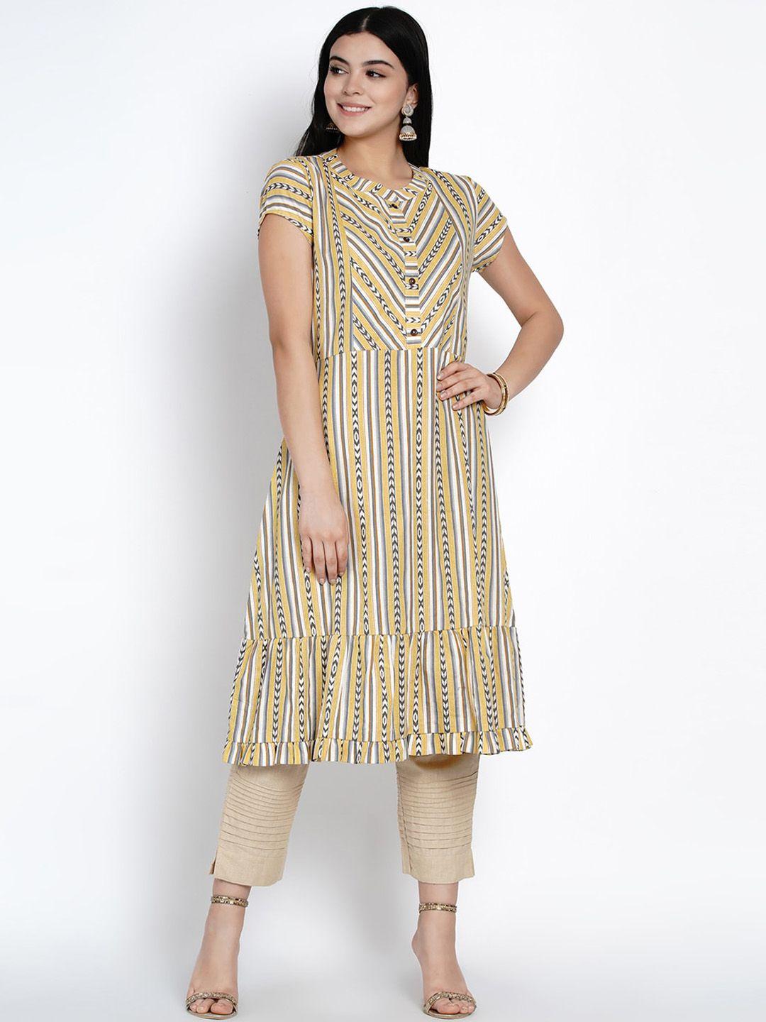 women republic women yellow geometric anarkali kurta