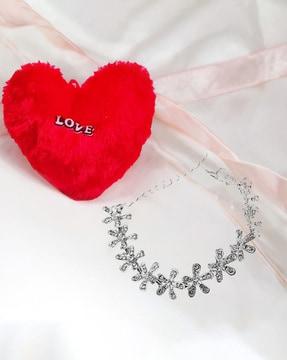 women rhinestone-studded link bracelet with heart pillow set