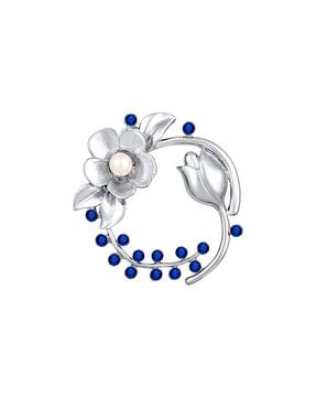 women rhodium-plated crystal-studded floral brooch