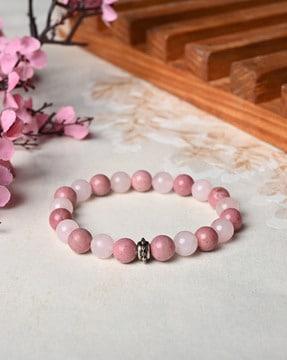 women rhodonite-stone beaded stretch bracelet