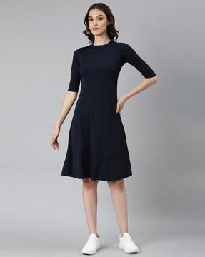 women ribbed a-line dress