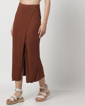 women ribbed a-line skirt with front slit