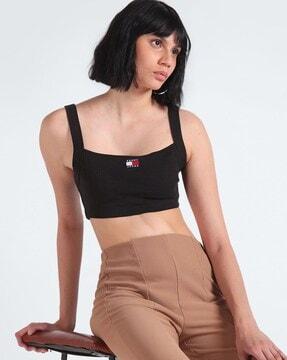 women ribbed bade wide regular fit crop top