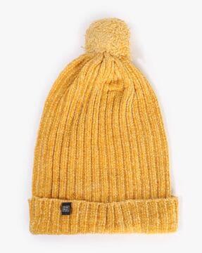 women ribbed beanie with pom-pom