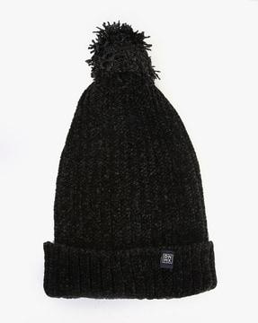 women ribbed beanie with pom-pom