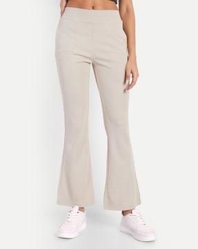 women ribbed boot fit trousers