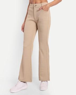 women ribbed boot fit trousers