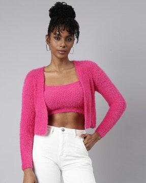 women ribbed cardigan with slip