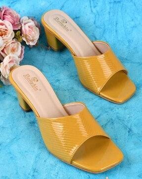 women ribbed chunky heeled sandals
