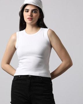 women ribbed crew-neck t-shirt