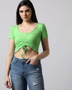 women ribbed crop t-shirt with scoop neck