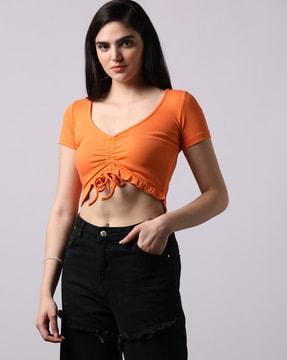 women ribbed crop t-shirt with scoop neck