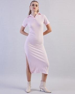 women ribbed fitted bodycon dress