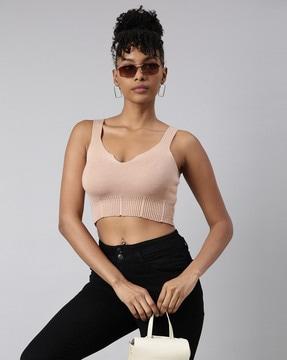 women ribbed fitted crop top