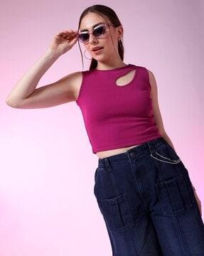 women ribbed fitted crop top