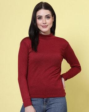 women ribbed fitted high-neck top